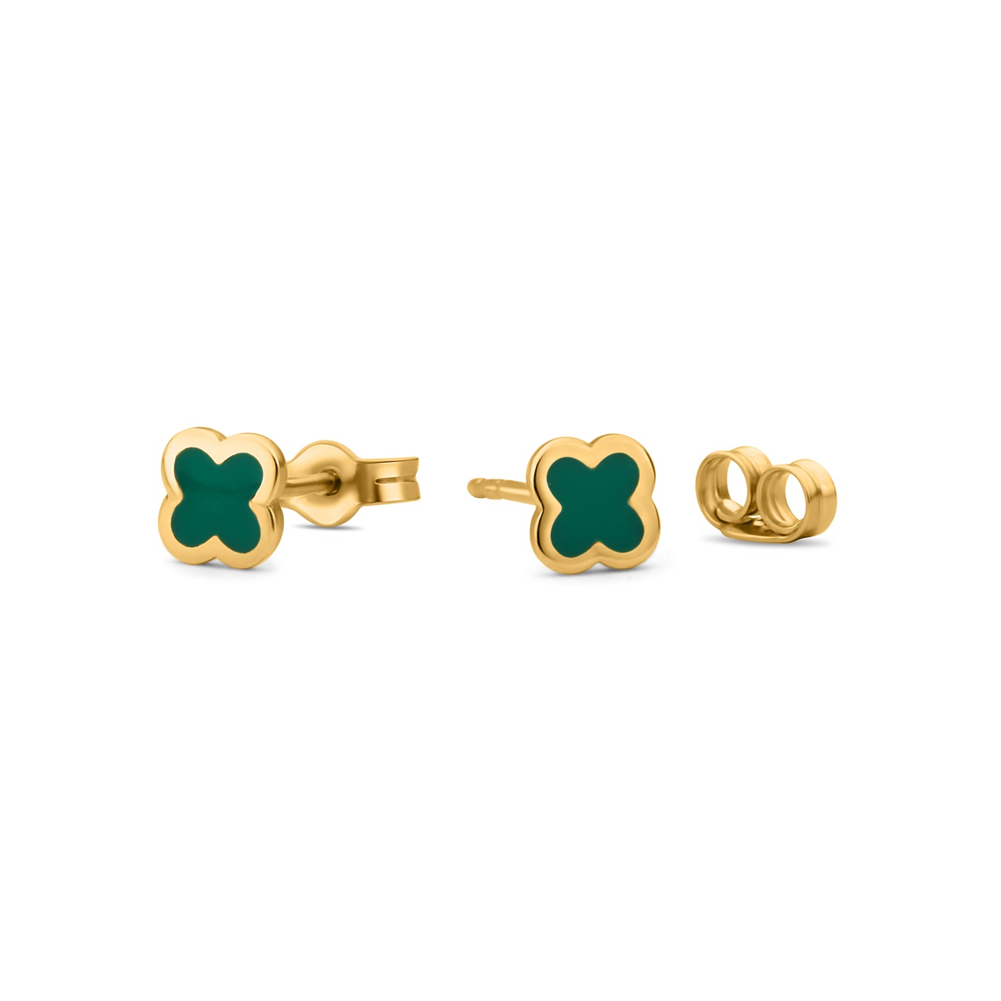GIOVE MIO Studs de Flor en Oro Amarillo de 14Kt con Malaquitas. Oro 14Kt / Amarillo / 4MM