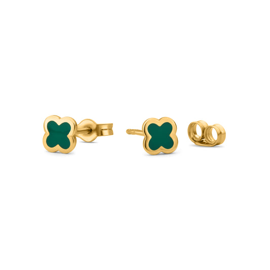 GIOVE MIO Studs de Flor en Oro Amarillo de 14Kt con Malaquitas. Oro 14Kt / Amarillo / 4MM