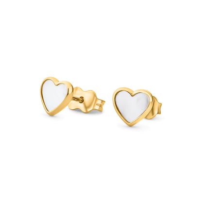 GIOVE MIO Studs de Corazón en Oro Amarillo de 14Kt con Madres Perla. Oro 14Kt / Amarillo / 6X6MM