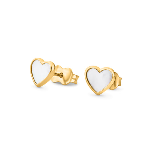 GIOVE MIO Studs de Corazón en Oro Amarillo de 14Kt con Madres Perla. Oro 14Kt / Amarillo / 6X6MM