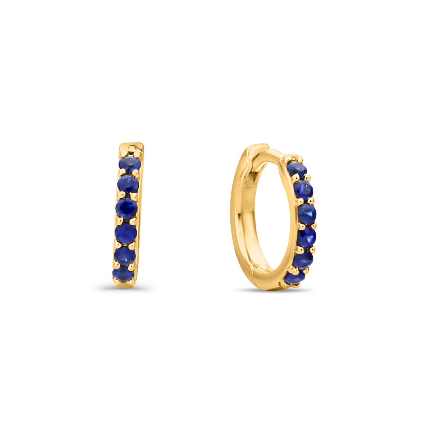 GIOVE MIO Huggies en Oro Amarillo de 14Kt con Zafiros Azules. Oro 14Kt / Amarillo / 11X1.6MM