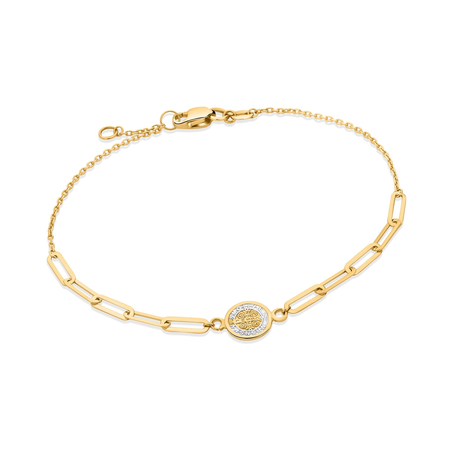 GIOVE MIO Pulsera de Cadena con Medalla de San Benito en Oro Amarillo de 14Kt. Oro 14Kt / Amarillo / 8MM