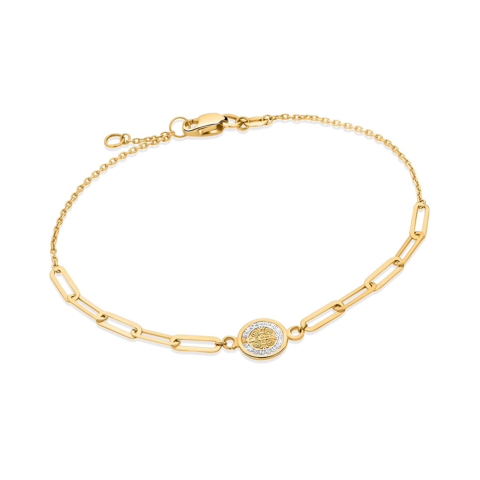 GIOVE MIO Pulsera de Cadena con Medalla de San Benito en Oro Amarillo de 14Kt. Oro 14Kt / Amarillo / 8MM