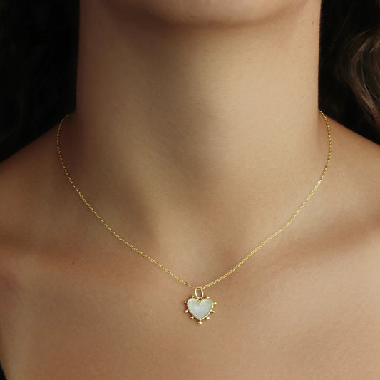 GIOVE MIO 14kt Gold Heart Pendant with Mother of Pearl - Exclusive Jewel for Her. Celebrate love with this elegant heart pendant in 14kt yellow gold featuring radiant mother of pearl! Express feelings in style. Make her shine!