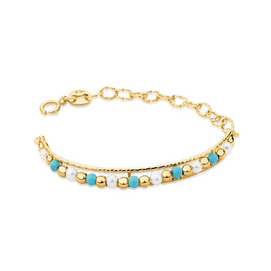 GIOVE MIO Exclusive 14kt Yellow Gold Pendant with Turquoise and Pearls, Elegant and Sophisticated Necklace. Add Color and Style to Your Outfit. Stand Out with This Unique Gem!