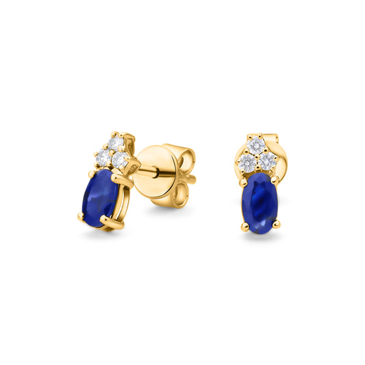 GIOVE MIO Studs en Oro Amarillo de 14Kt con Zafiros Azules y Diamantes Naturales. Oro 14Kt / Amarillo / 8X4MM