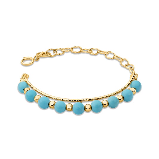 GIOVE MIO Cazandra con Cuentas y Gemas en Oro Amarillo de 14Kt con Turquesas. Oro 14Kt / Amarillo / 3.5X44MM