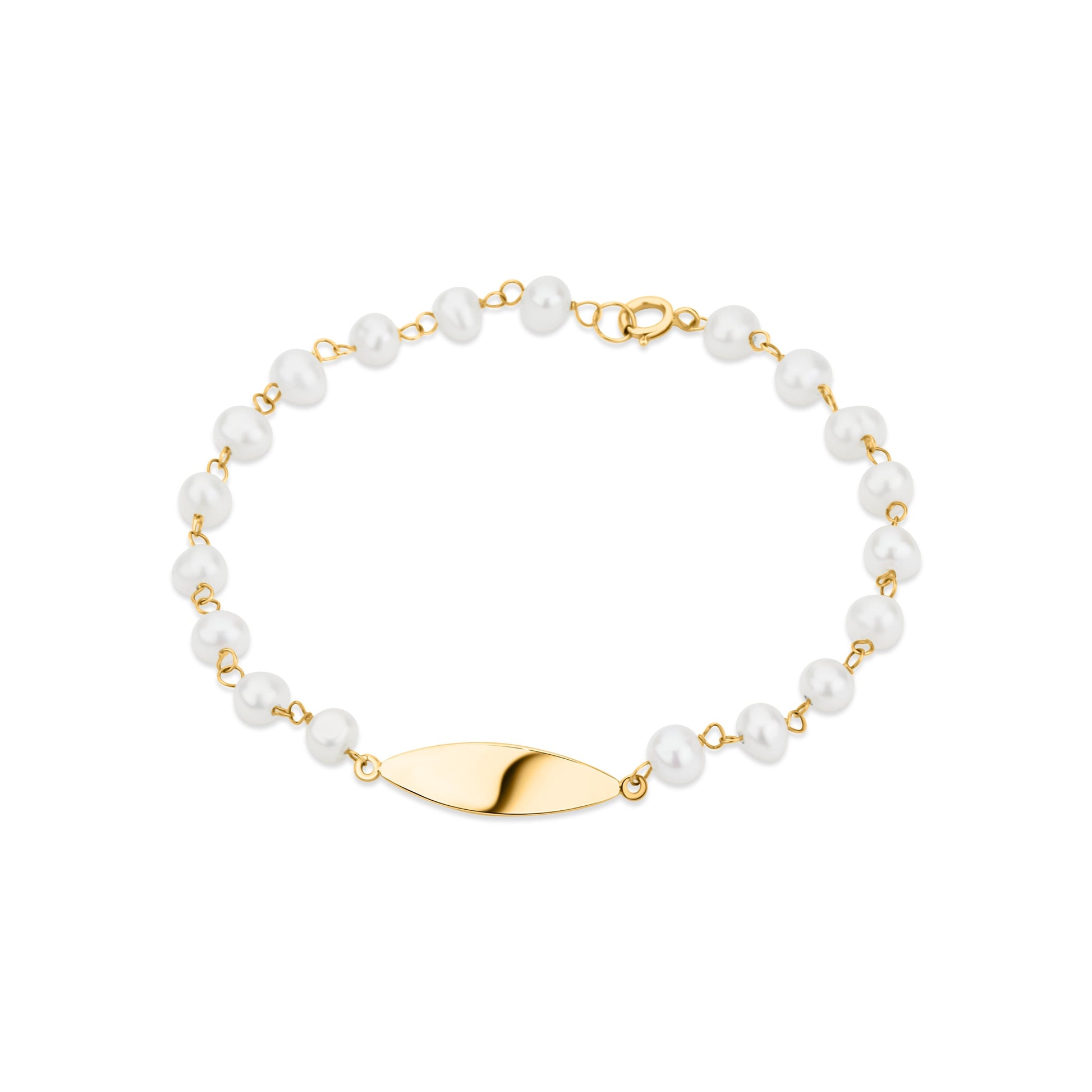 GIOVE MIO Esclava con Placa y Perlas en Oro Amarillo de 14Kt con Perlas Cultivadas de Aguadulce. Oro 14Kt / Amarillo / 5X21MM