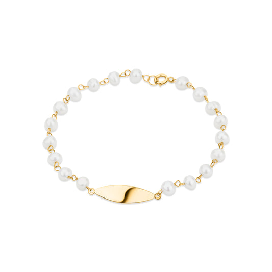 GIOVE MIO Esclava con Placa y Perlas en Oro Amarillo de 14Kt con Perlas Cultivadas de Aguadulce. Oro 14Kt / Amarillo / 5X21MM