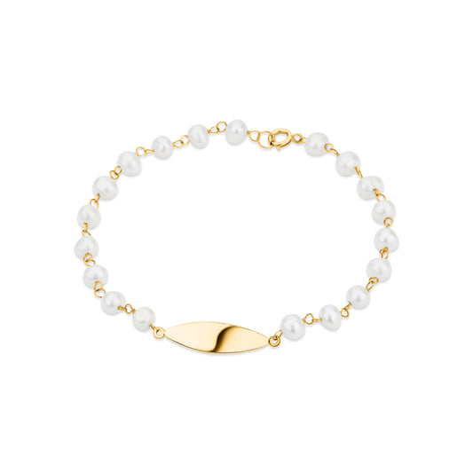 GIOVE MIO Exclusive 14kt Gold 16cm Bracelet Pendant with 19 White Freshwater Cultured Pearls. Elevate your style with this unique piece of elegance!
