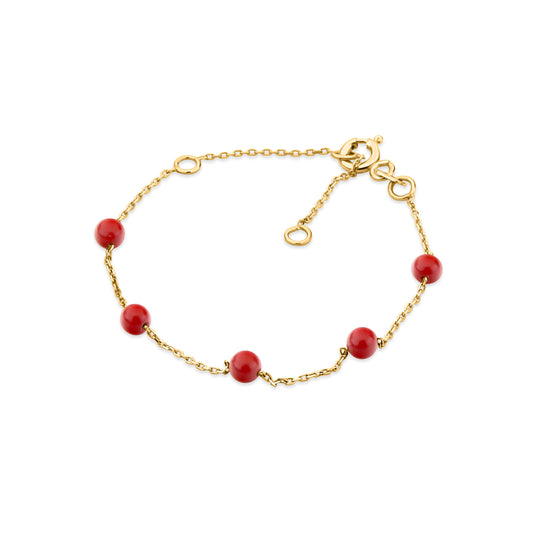 GIOVE MIO Pulsera con Cuentas en Oro Amarillo de 14Kt con Corales. Oro 14Kt / Amarillo