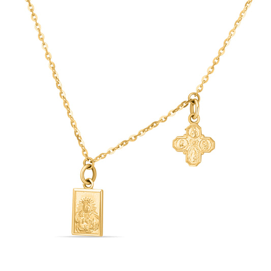 GIOVE MIO Exclusive CROSS MEDAL and SCAPULAR Pendant Necklace, 45 CM, 14kt Yellow Gold. Showcase Your Faith Stylishly. Enhance Your Devotion!