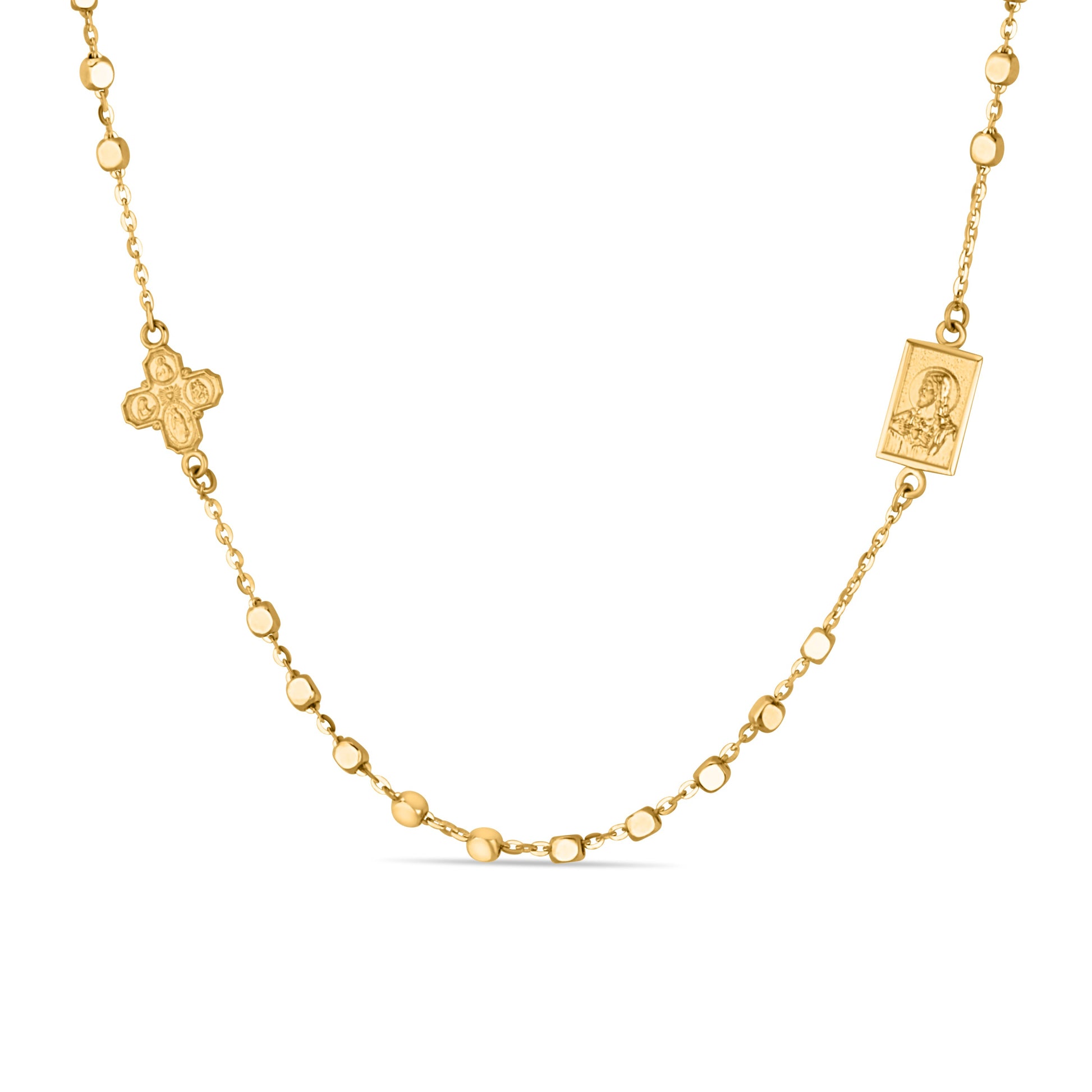 GIOVE MIO Exclusive Cross Medal and Scapular Pendant Necklace, 40 CM, 14kt Yellow Gold, Reasa Clasp. Elevate your look with this celestial masterpiece. Shine with divine light!