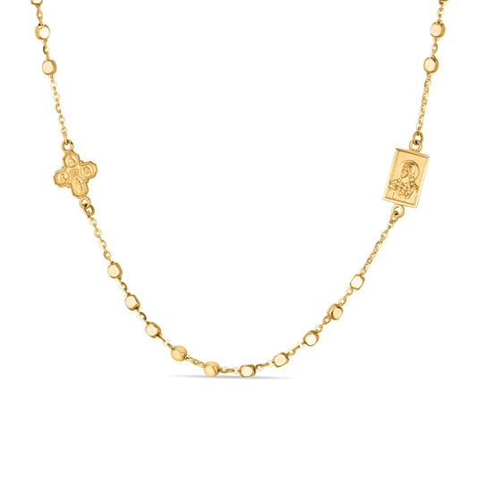 GIOVE MIO Exclusive Cross Medal and Scapular Pendant Necklace, 40 CM, 14kt Yellow Gold, Reasa Clasp. Elevate your look with this celestial masterpiece. Shine with divine light!