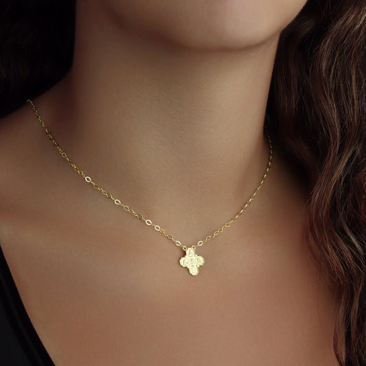 GIOVE MIO Exclusive Pendant Necklace 14kt Yellow Gold with Diamond. Elegant Religious Charm. Showcase your Faith Stylishly!