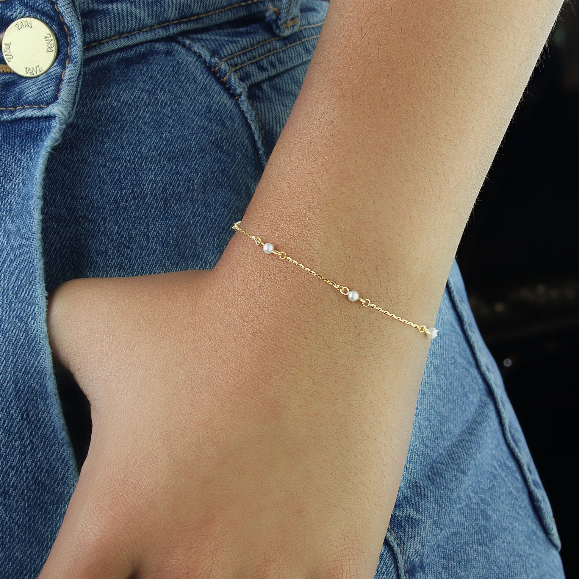 GIOVE MIO Pulsera con Cuentas de Perla en Oro Amarillo de 14Kt con Perlas. Oro 14Kt / Amarillo