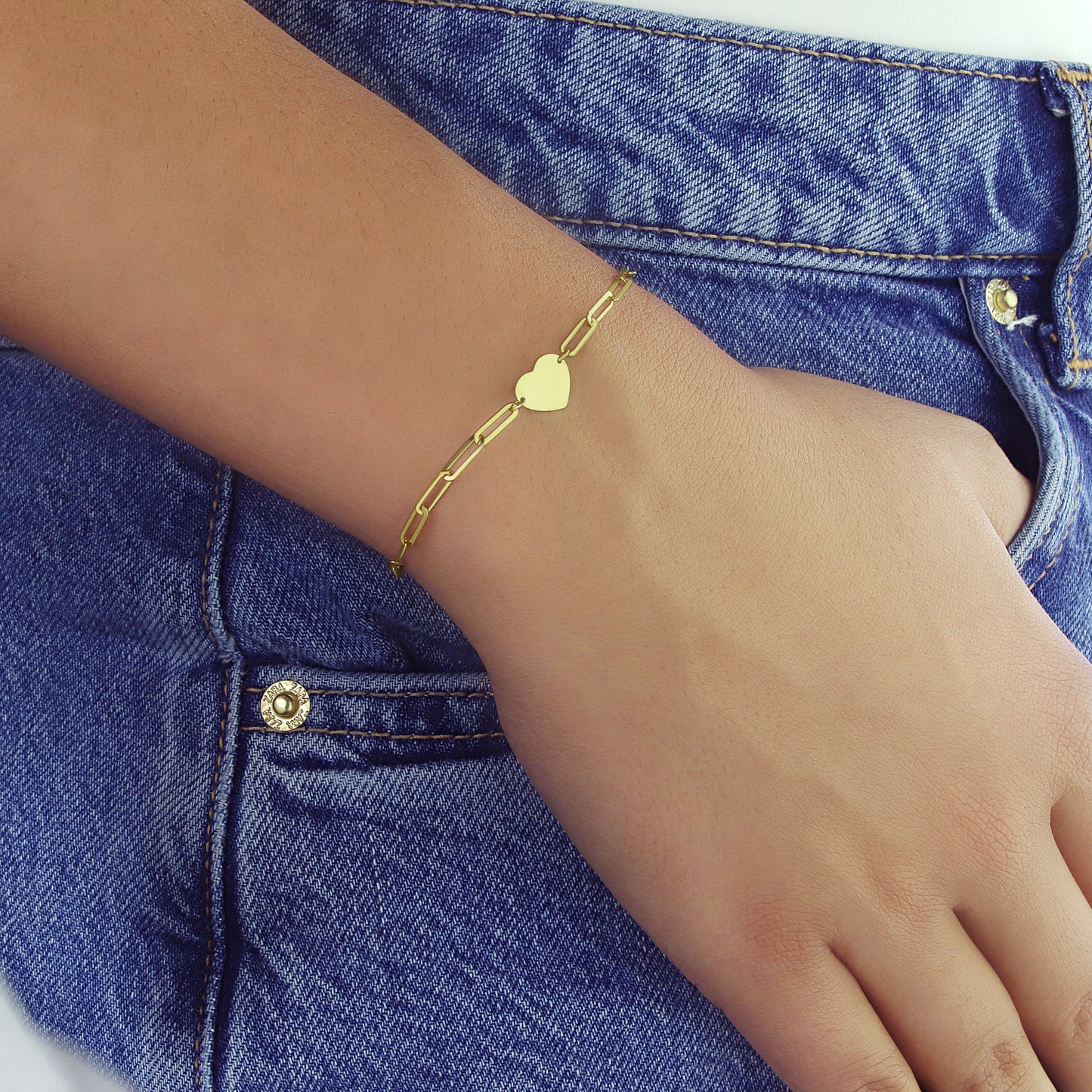 GIOVE MIO Pulsera de Cadena con Corazón en Oro Amarillo de 14Kt. Oro 14Kt / Amarillo