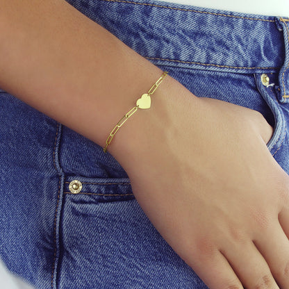 GIOVE MIO Pulsera de Cadena con Corazón en Oro Amarillo de 14Kt. Oro 14Kt / Amarillo