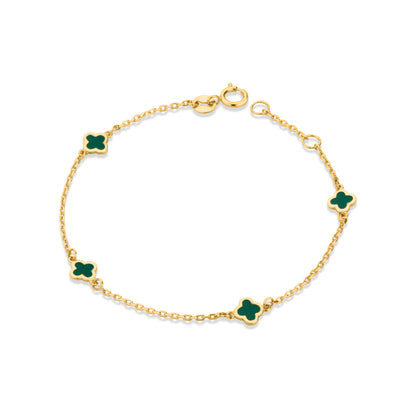 GIOVE MIO Pulsera de Cadena con Flores en Oro Amarillo de 14Kt con Malaquitas. Oro 14Kt / Amarillo