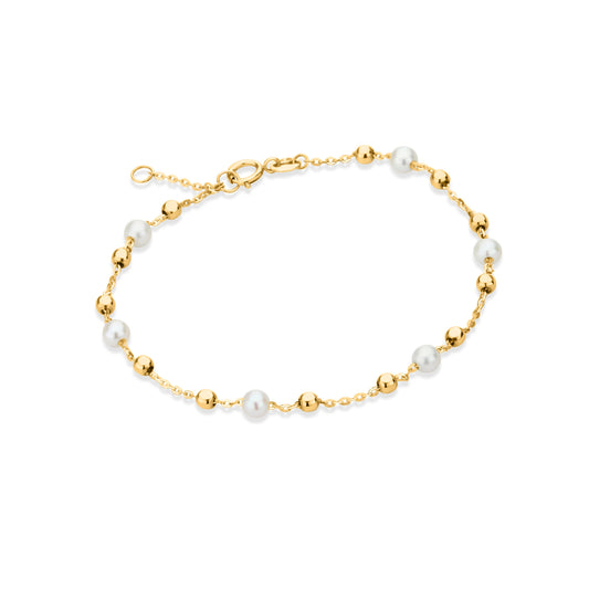 GIOVE MIO Pulsera con Cuentas con Cuentas de Oro y Perlas en Oro Amarillo de 14Kt con Perlas Cultivadas de Aguadulce. Oro 14Kt / Amarillo