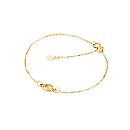 GIOVE MIO Pulsera Ajustable con Medalla de La Virgen Milagrosa en Oro Amarillo de 14Kt. Oro 14Kt / Amarillo / 6X8MM
