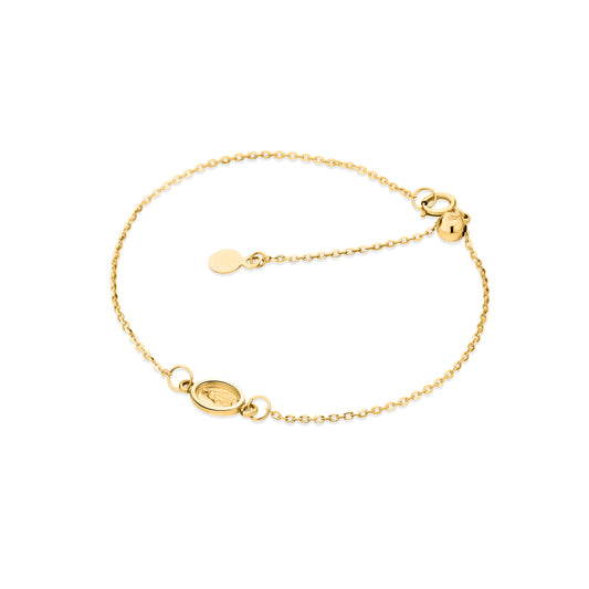 GIOVE MIO Adjustable Necklace with Virgin Mary Medallion Diamond Pendant in 14kt Yellow Gold - Toggle Clasp. Elevate your faith with this celestial jewel!