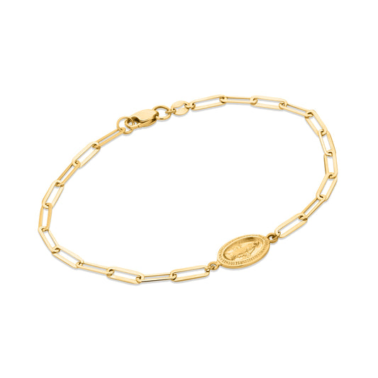 GIOVE MIO Pulsera de Cadena con Medalla de La Virgen Milagrosa en Oro Amarillo de 14Kt. Oro 14Kt / Amarillo / 8X12MM