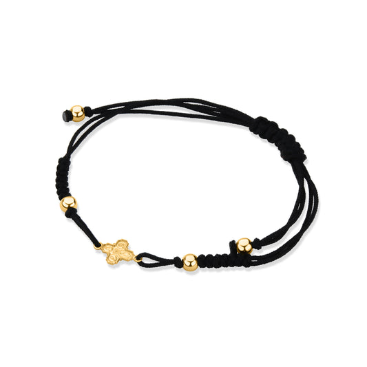 GIOVE MIO Exclusive 14kt Yellow Gold Cord Bracelet with Four-Way Cross Pendant featuring a Diamond. Illuminate your path with this divine bracelet!