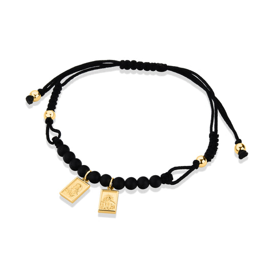 GIOVE MIO Exclusive 14kt Yellow Gold Bracelet with Scapular Medal Charms. Find divine protection in this elegant faith accessory. Showcase your devotion stylishly!