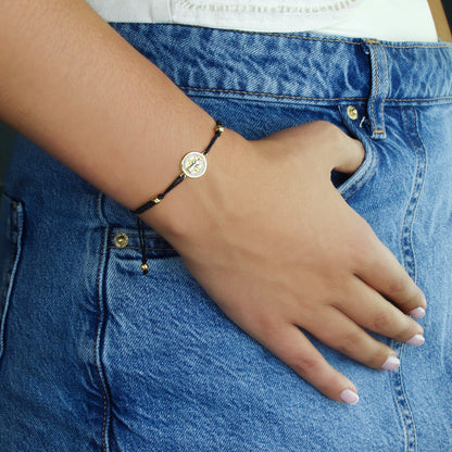 GIOVE MIO Pulsera de Cordon con Medalla de San Benito en Oro Amarillo de 14Kt. Oro 14Kt / Amarillo / 12MM