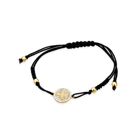 GIOVE MIO Exclusive 14kt Yellow Gold Cord Bracelet with San Benito Medal Pendant - 14kt Gold San Benito Pendant Bracelet. A celestial touch for your wrist. Protection and style combined! Embrace divine elegance today!