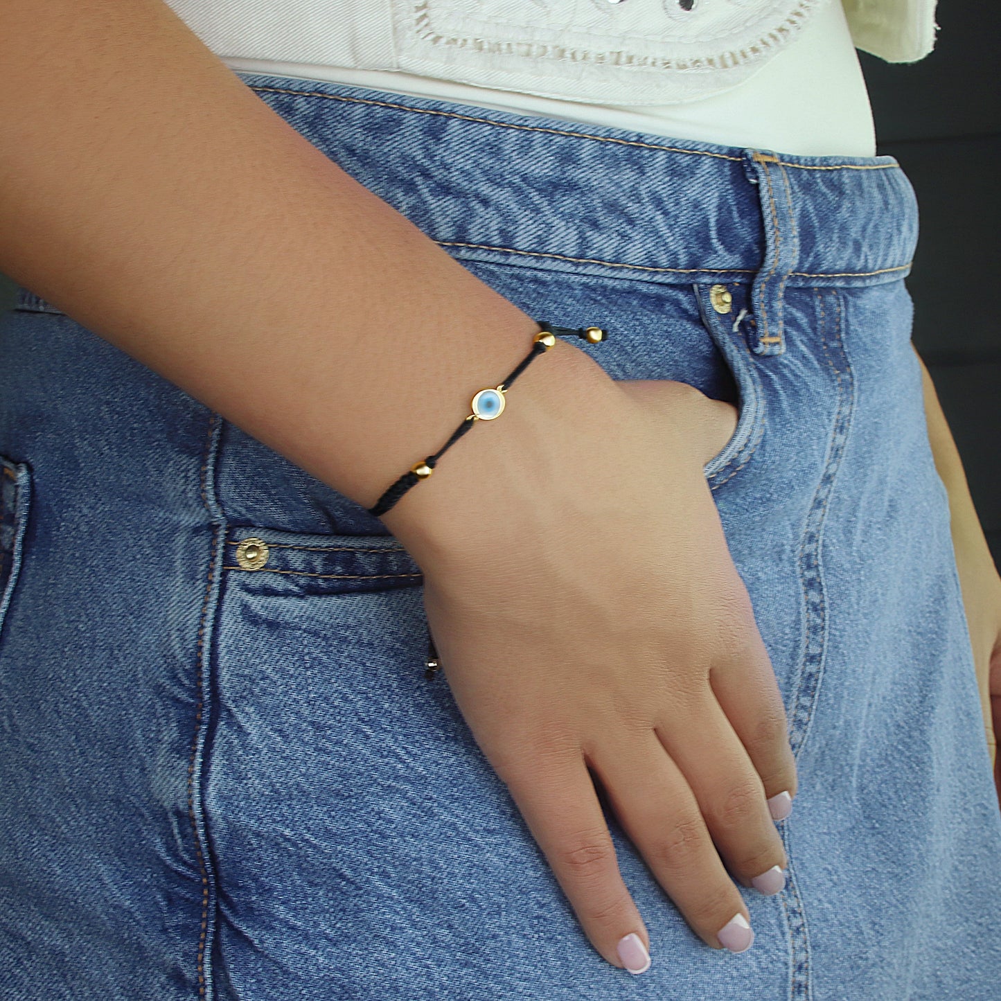 GIOVE MIO Pulsera de Cordon con Ojo Turco en Oro Amarillo de 14Kt. Oro 14Kt / Amarillo / 7MM