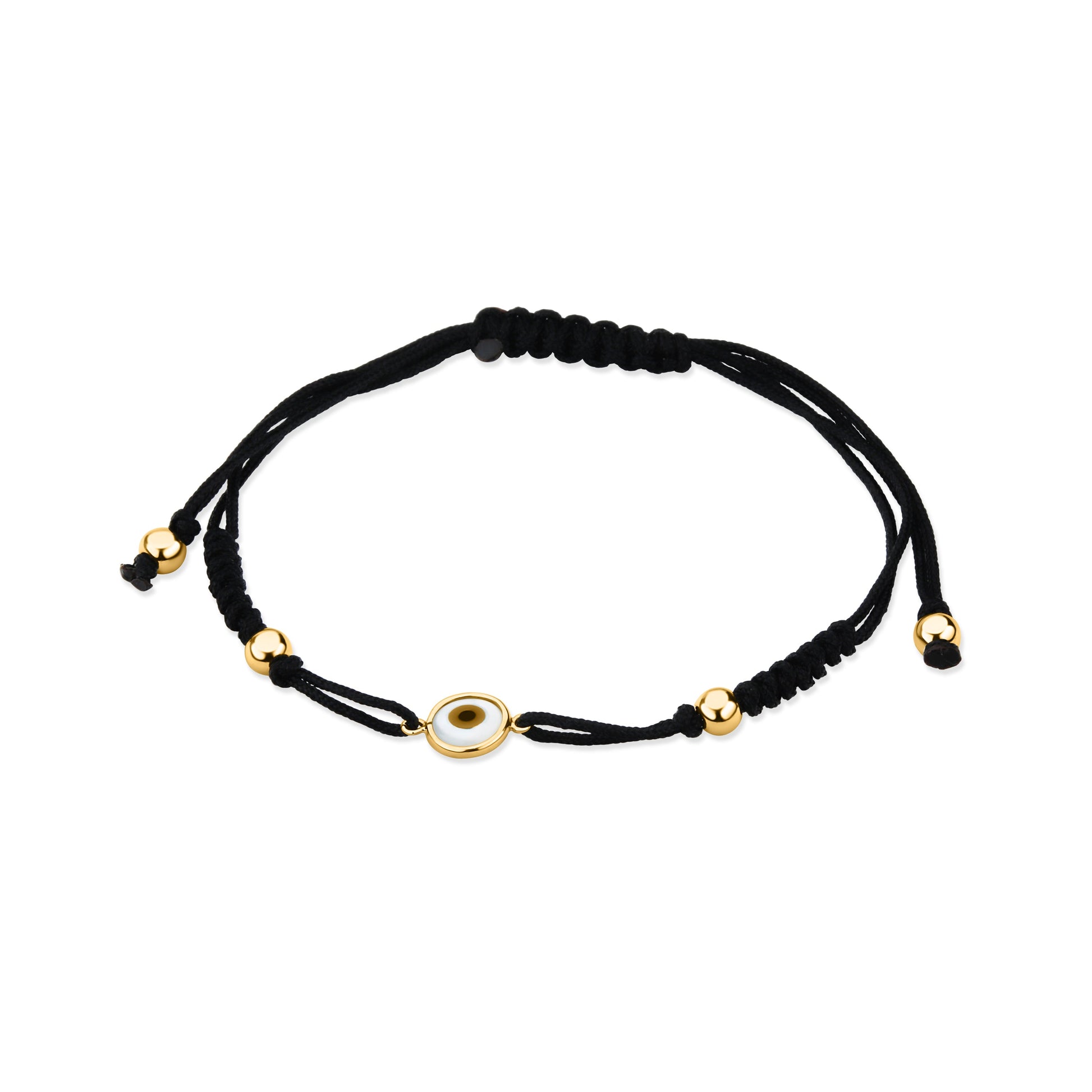GIOVE MIO Yellow Gold 14kt Cord Bracelet with Evil Eye Pendant. Protection and style combined. Shine with this enchanting charm!