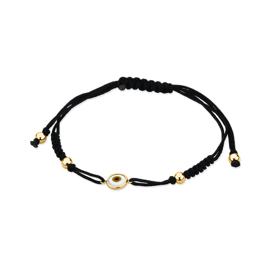 GIOVE MIO Yellow Gold 14kt Cord Bracelet with Evil Eye Pendant. Protection and style combined. Shine with this enchanting charm!