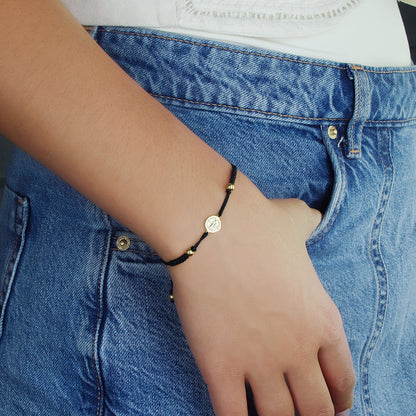 GIOVE MIO Pulsera de Cordon con Medalla de San Benito en Oro Amarillo de 14Kt. Oro 14Kt / Amarillo / 8MM