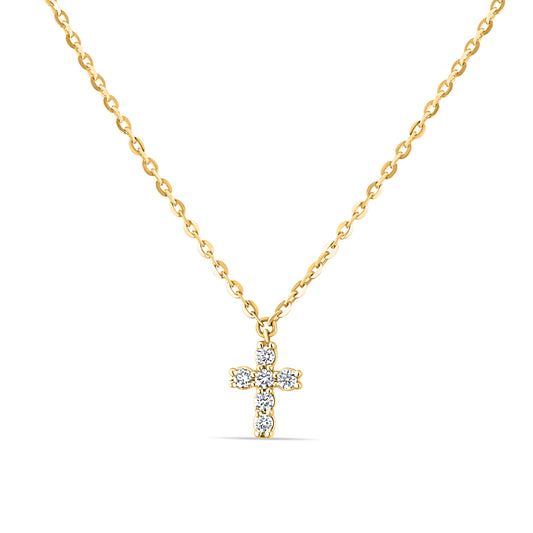 GIOVE MIO Exclusive Cross Pendant Necklace in 14kt Yellow Gold with 6 Round 0.08ct DIAMONDS. Divine Jewel Radiating Inner Light. Illuminate Your Style with Elegance and Sophistication!
