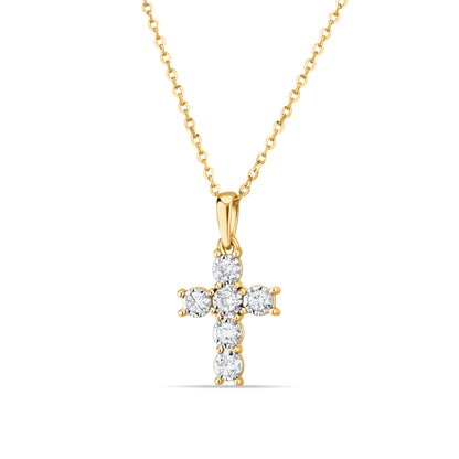 GIOVE MIO Cadena con Dije de Cruz en Oro Amarillo de 14Kt con Diamantes Naturales. Oro 14Kt / Amarillo / 9X14MM