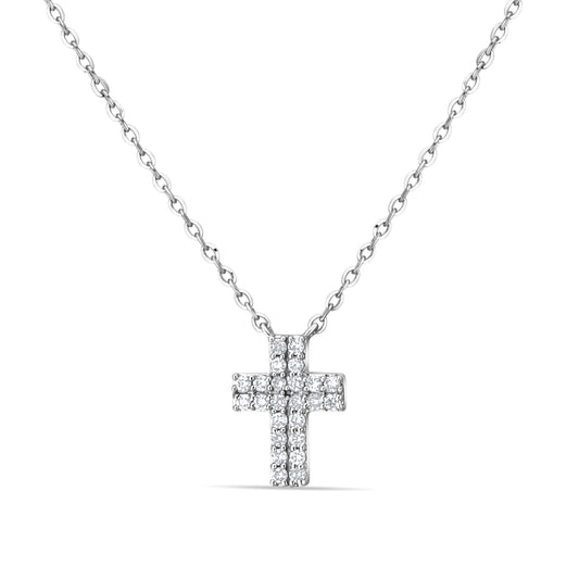 GIOVE MIO White Gold 14kt Cross Pendant with 0.12ct Diamonds. 40-45 CM Chain. Lobster Clasp. Exquisite Power and Protection Jewel. Enhance your faith with elegance!