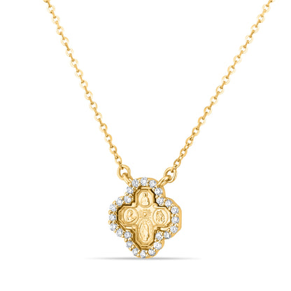 GIOVE MIO Cadena con Medalla de La Cruz de Los Cuatro Caminos en Oro Amarillo de 14Kt con Diamantes Naturales. Oro 14Kt / Amarillo / 10X10MM