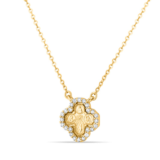 GIOVE MIO 14kt Gold Cross Pendant Necklace with 24 Diamond 0.12ct H VS. Divine design for elegant faith. Own this celestial treasure today to shine brightly!
