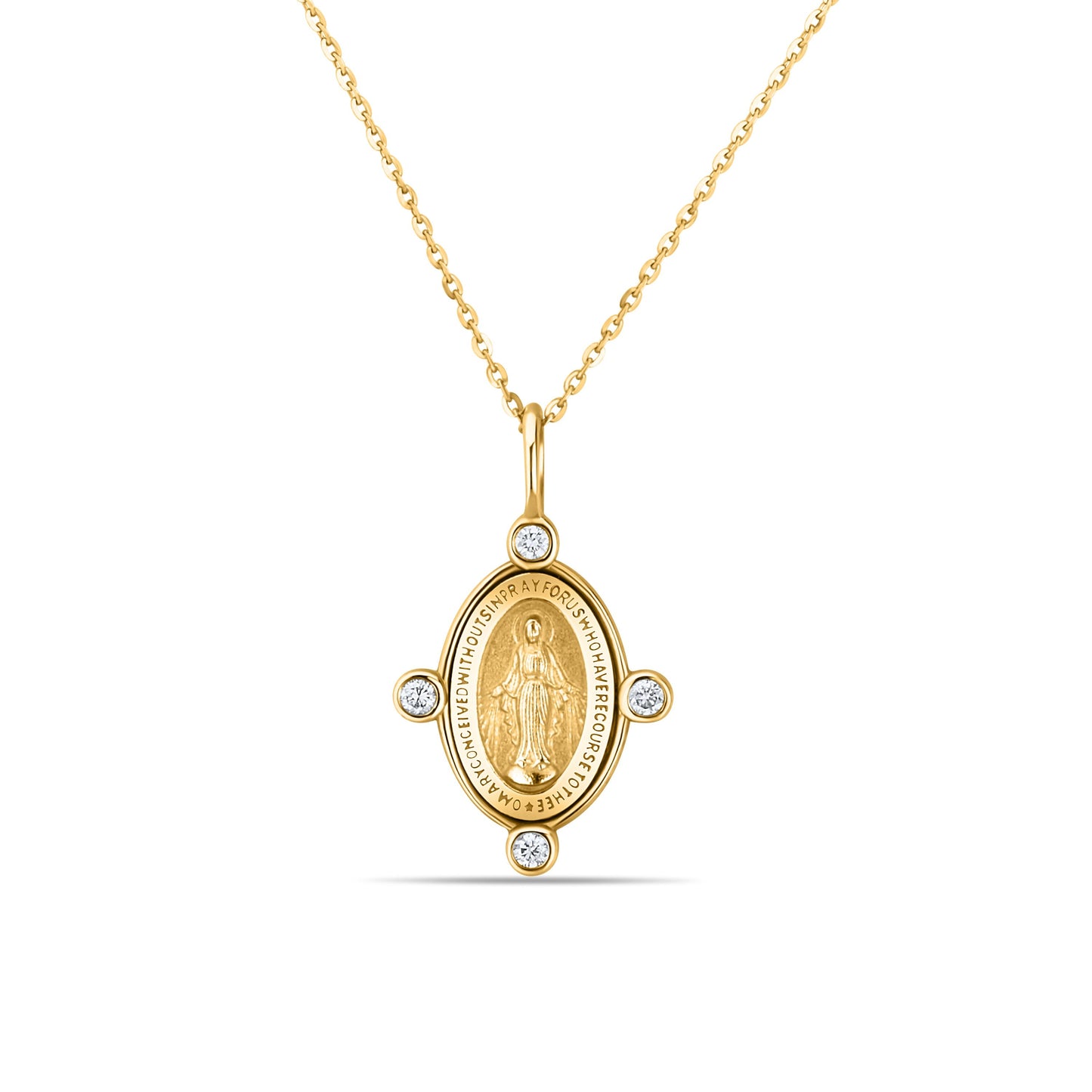 GIOVE MIO Cadena con Medalla de La Virgen Milagrosa en Oro Amarillo de 14Kt con Diamantes Naturales. Oro 14Kt / Amarillo / 13X17MM
