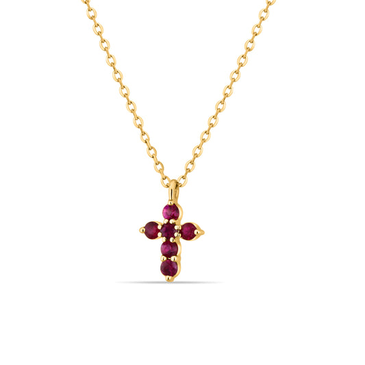 GIOVE MIO Exclusive Cross Pendant with 0.20ct Rubies in 14kt Gold - 45 CM. Radiant piece to showcase faith elegantly. Elevate your style with grace!