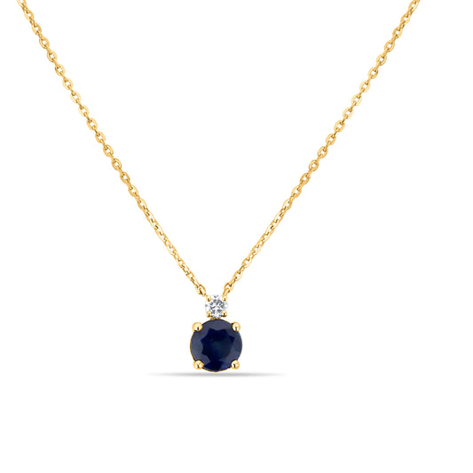 GIOVE MIO Blue Sapphire and Diamond Pendant Necklace in 14kt Gold - 40-45 CM - Polished - Lobster Clasp - Fine Jewelry - Exclusive Gift. Stand Out with Style!