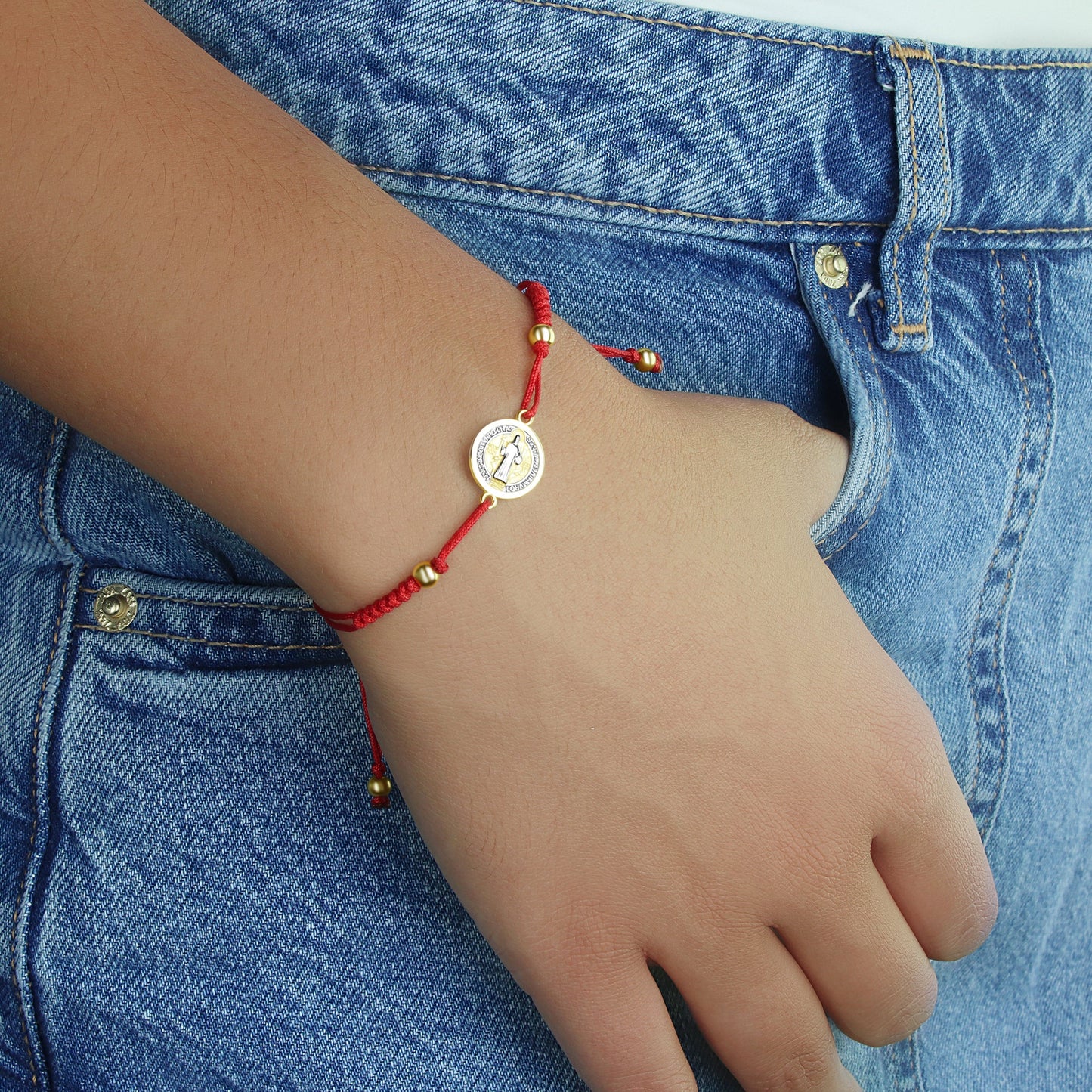 GIOVE MIO Pulsera de Cordon con Medalla de San Benito en Oro Amarillo de 14Kt. Oro 14Kt / Amarillo / 11.8MM