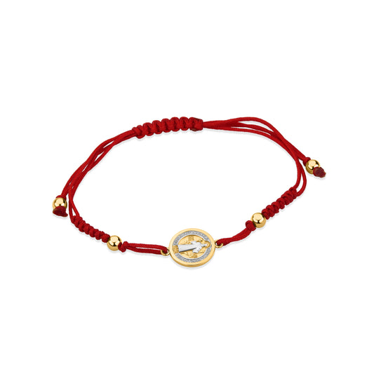 GIOVE MIO Pulsera de Cordon con Medalla de San Benito en Oro Amarillo de 14Kt. Oro 14Kt / Amarillo / 11.8MM