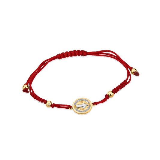 GIOVE MIO 14kt Yellow Gold Bracelet with Saint Benedict Medal Pendant. Divine elegance and protection combined in this unique diamond piece. Elevate your style with a touch of grace!