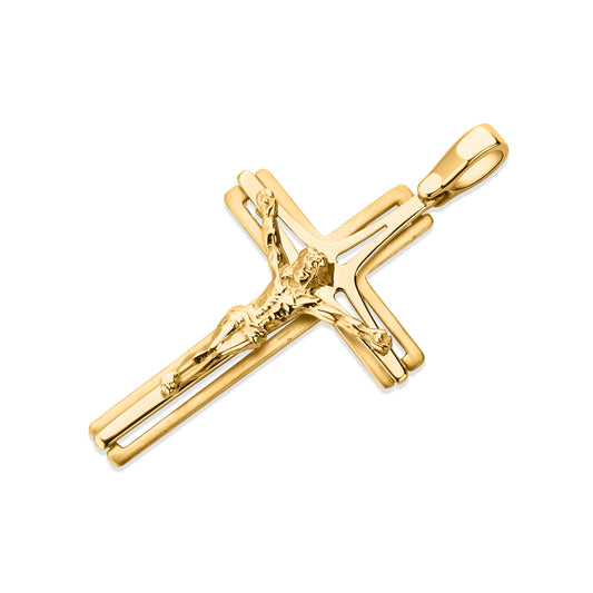 GIOVE MIO 18kt Yellow Gold Christian Cross Pendant with Diamond. Illuminate your style with this divine piece!