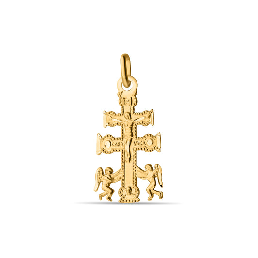 GIOVE MIO 18kt Yellow Gold Caravaca Cross Pendant with Diamond. Illuminate your path in style with this Unique and Special treasure. Experience divine elegance now!