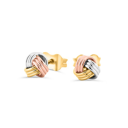 GIOVE MIO Studs Love Knots en Oro Amarillo, Blanco y Rosado de 10Kt. Oro 10Kt / Amarillo, Blanco y Rosado / 5MM