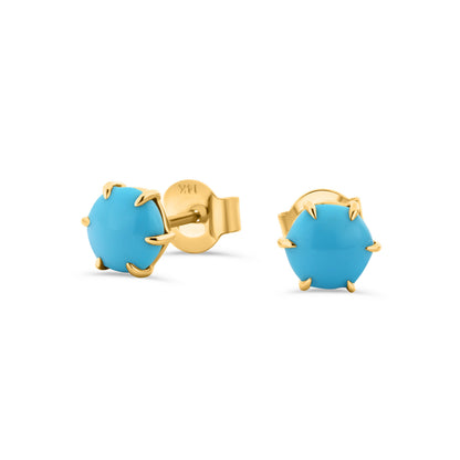 GIOVE MIO Studs en Oro Amarillo de 14Kt con Turquesas. Oro 14Kt / Amarillo / 7MM